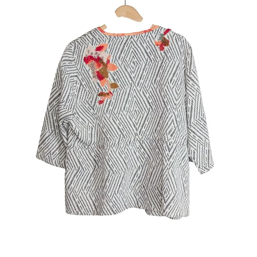 NWT Chico's Open Front Jacket Sz 4 Artisan Applique Embroidered Artsy Unique